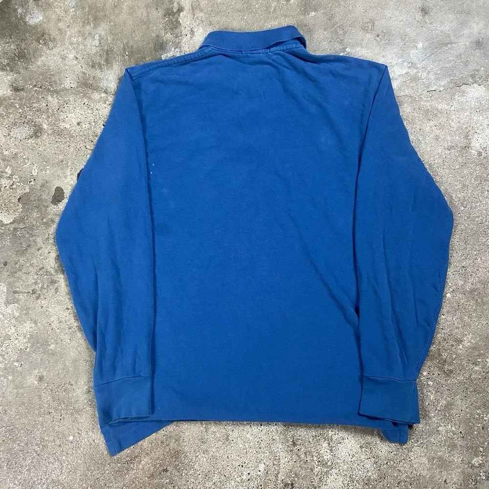 Vintage 90s Polo Ralph Lauren Long Sleeve Polo Size Medium Blue Mock Neck Pony